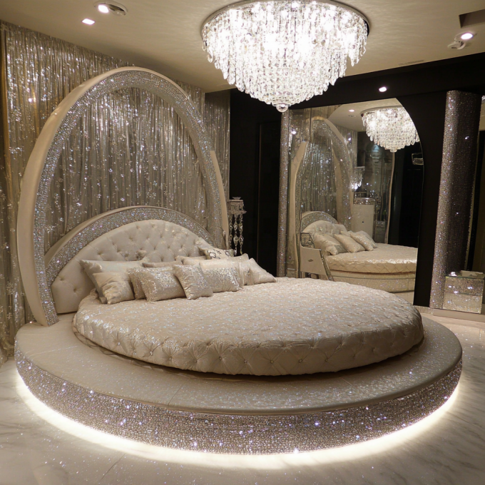 طقم سرير حديث على طراز مرآة بحجم كوين أثاث غرفة نوم حديثة مع تصميم مرآة حديث 1
