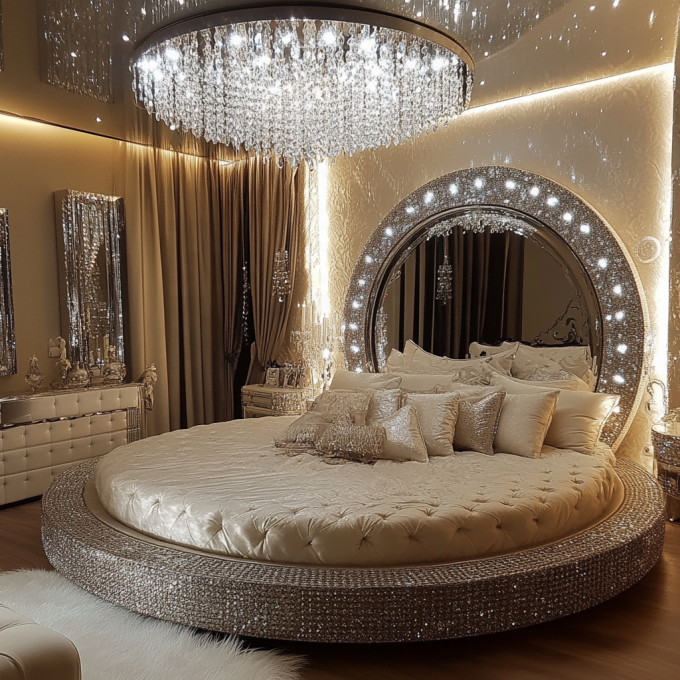 طقم سرير حديث على طراز مرآة بحجم كوين أثاث غرفة نوم حديثة مع تصميم مرآة حديث 6