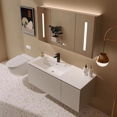OEM الماكياج الحائط معلق المغسلة الغرور مرآة LED مع حوض الراتنج